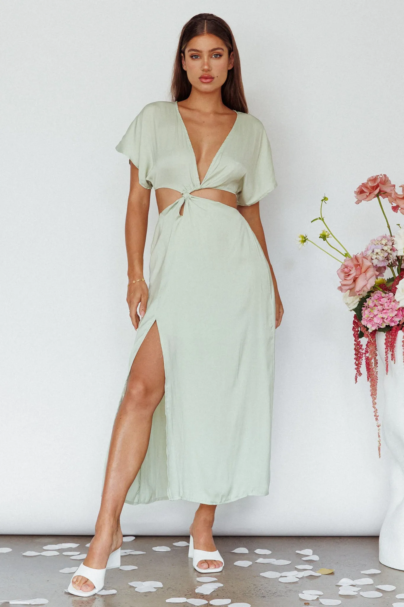 Getaway Cut-Out Waist Midi Dress Pistachio sold by Selfie Leslie product image thumbnail 3