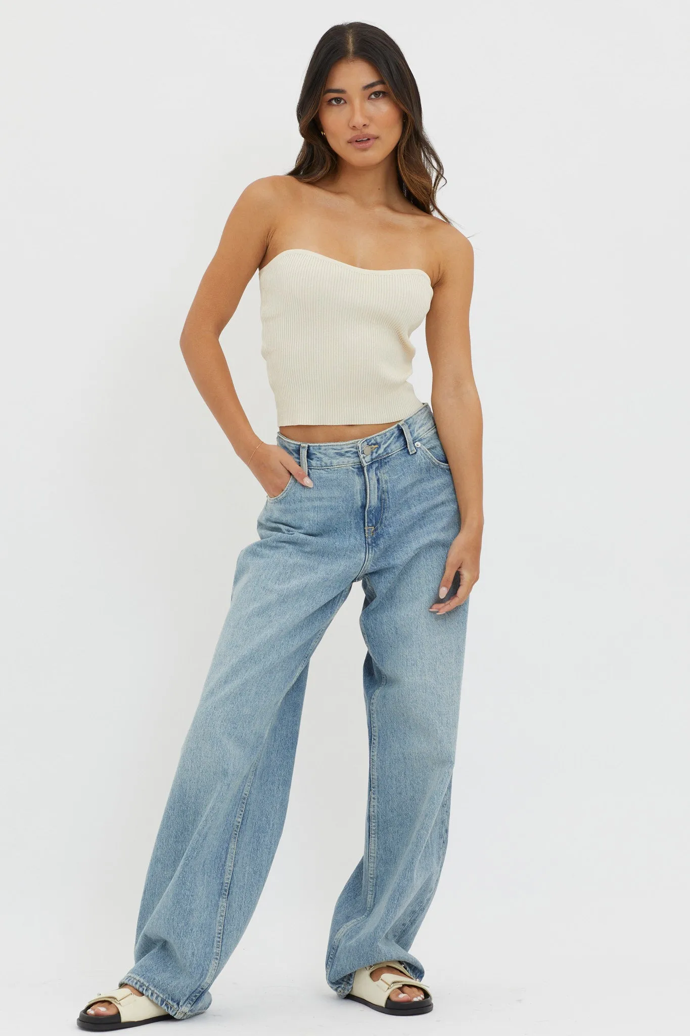 Flora Strapless Knit Top Cream sold by Selfie Leslie product image thumbnail 3