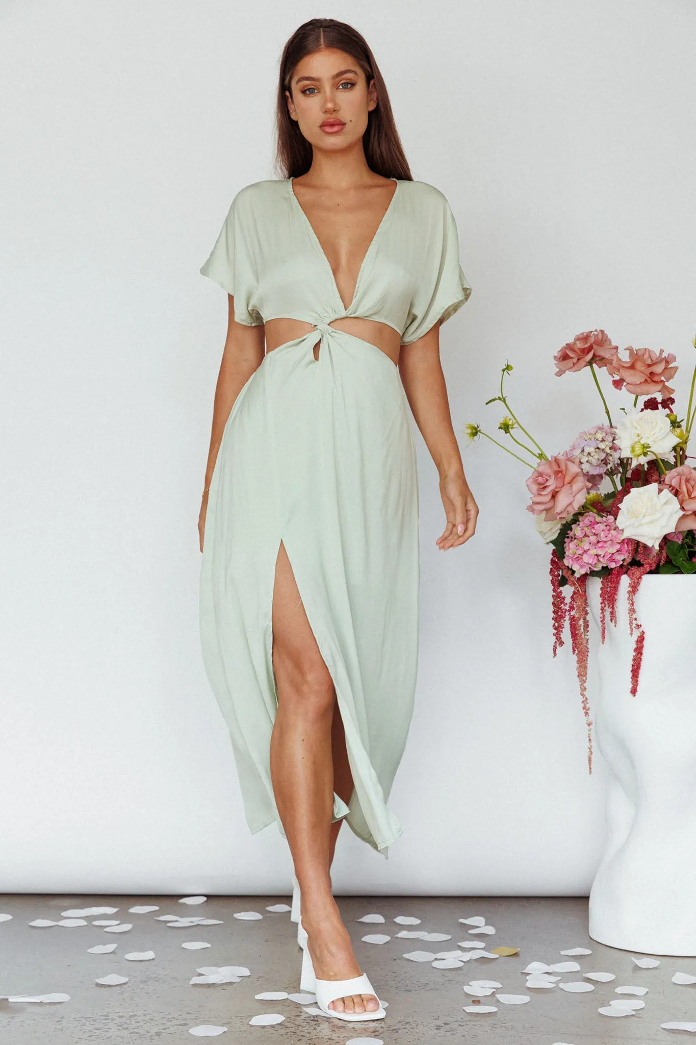Getaway Cut-Out Waist Midi Dress Pistachio sold by Selfie Leslie product image thumbnail 5