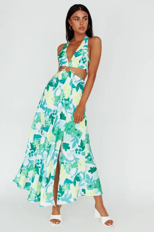 Tuscan Summers Cut-Out Midi Dress Floral Green sold by Selfie Leslie