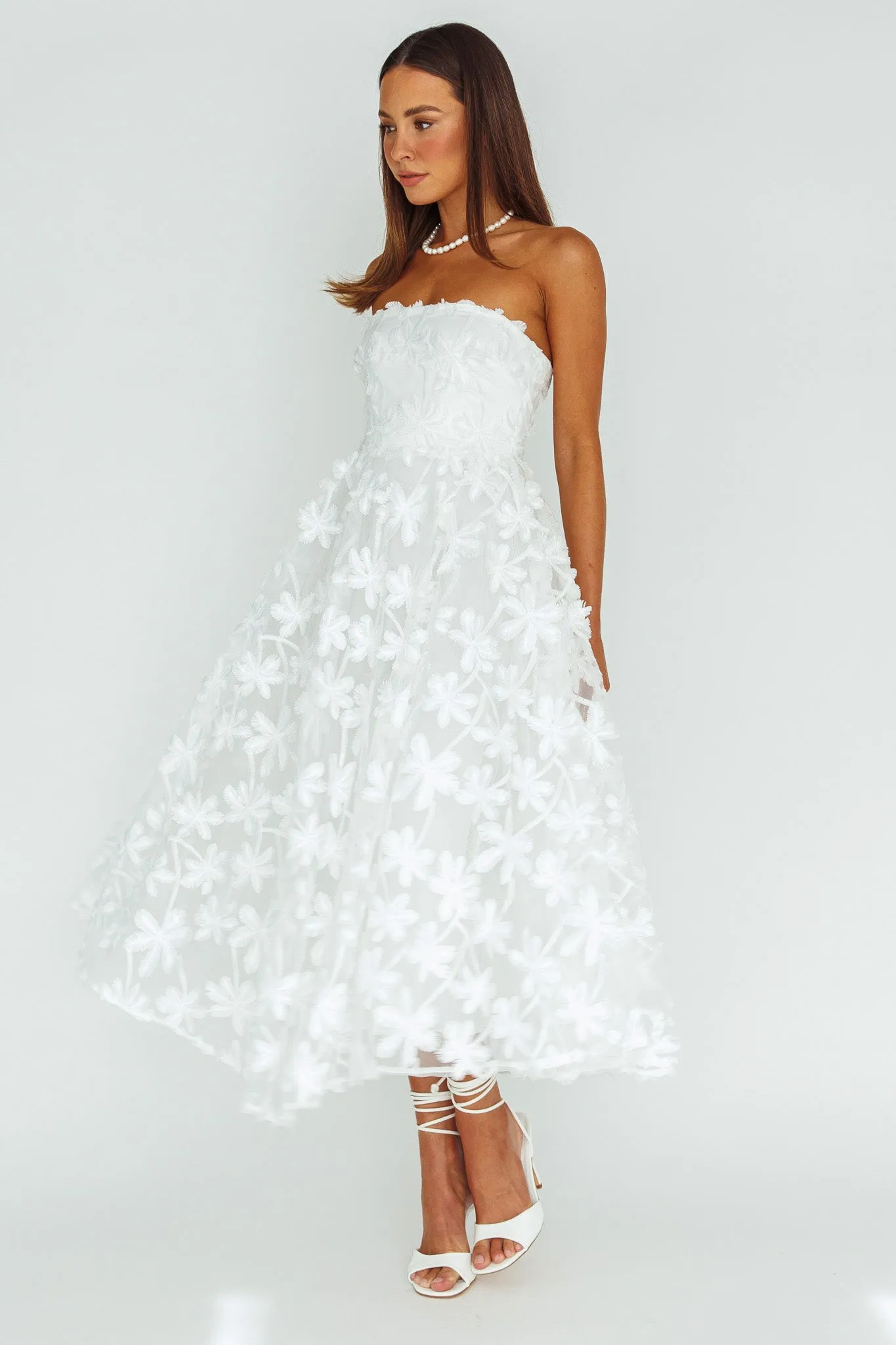 Dori Floral Embellished Midi Dress White sold by Selfie Leslie