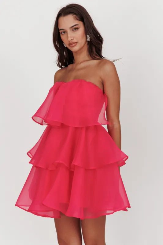 Behati Tiered Layer Mini Dress Hot Pink sold by Selfie Leslie