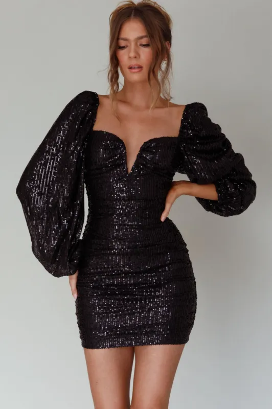 Jayde Balloon Sleeve Sequin Mini Dress Black sold by Selfie Leslie