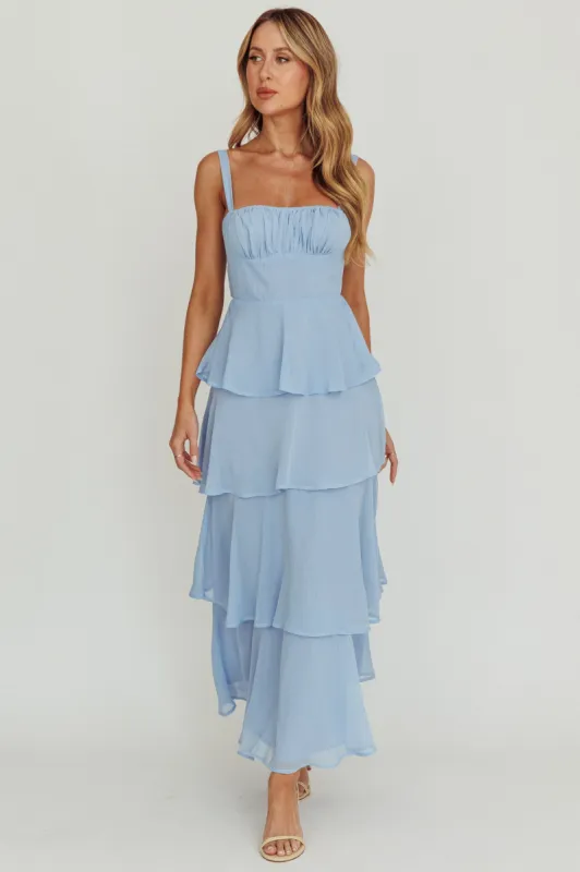 Provence Bloom Tiered Ruffle Maxi Dress Sky Blue sold by Selfie Leslie