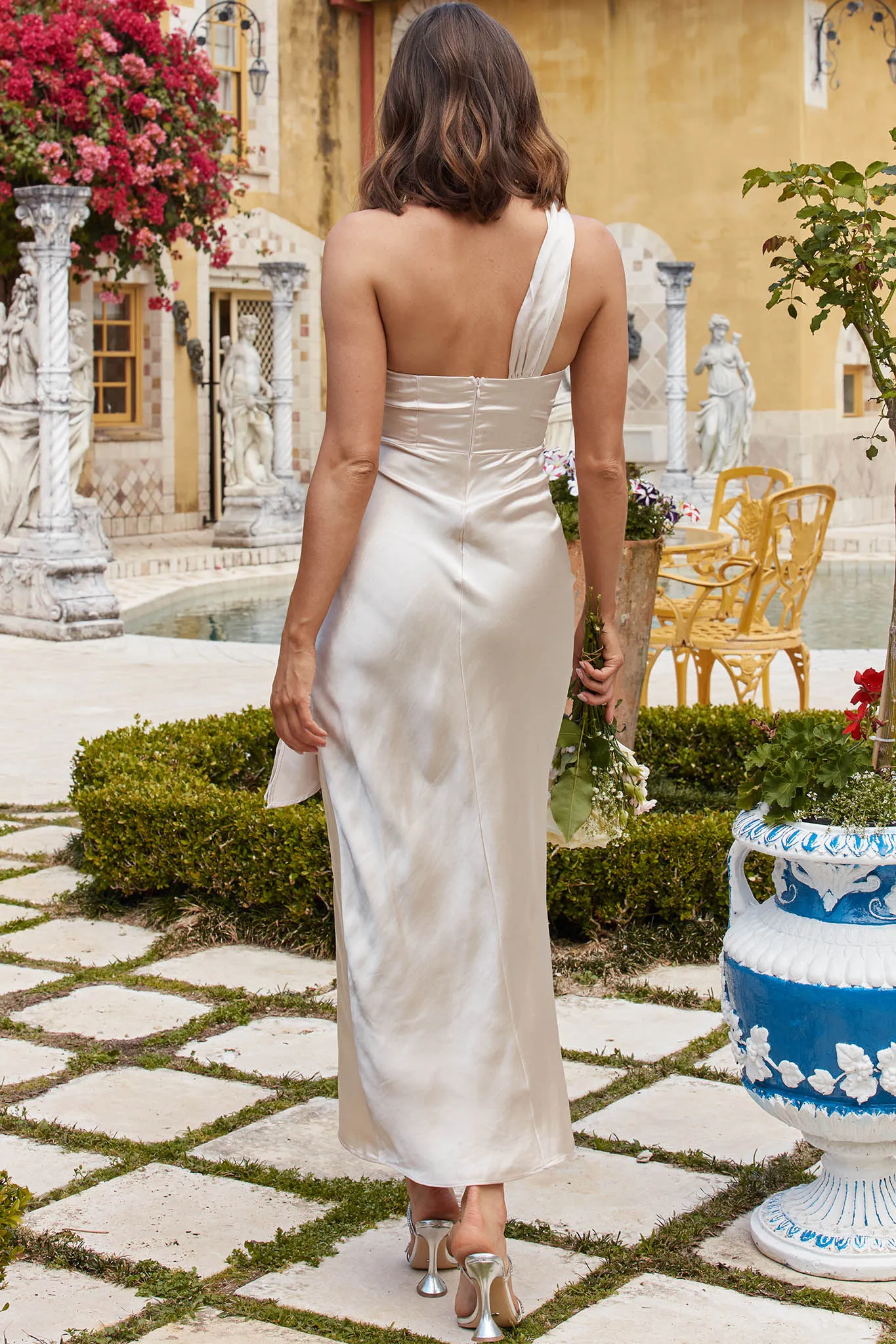 Island Time One-Shoulder Midi Dress Satin Champagne sold by Selfie Leslie product image thumbnail 3