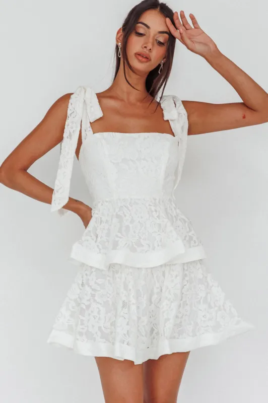 Neriah Tied Shoulder Tiered Lace Mini Dress White sold by Selfie Leslie