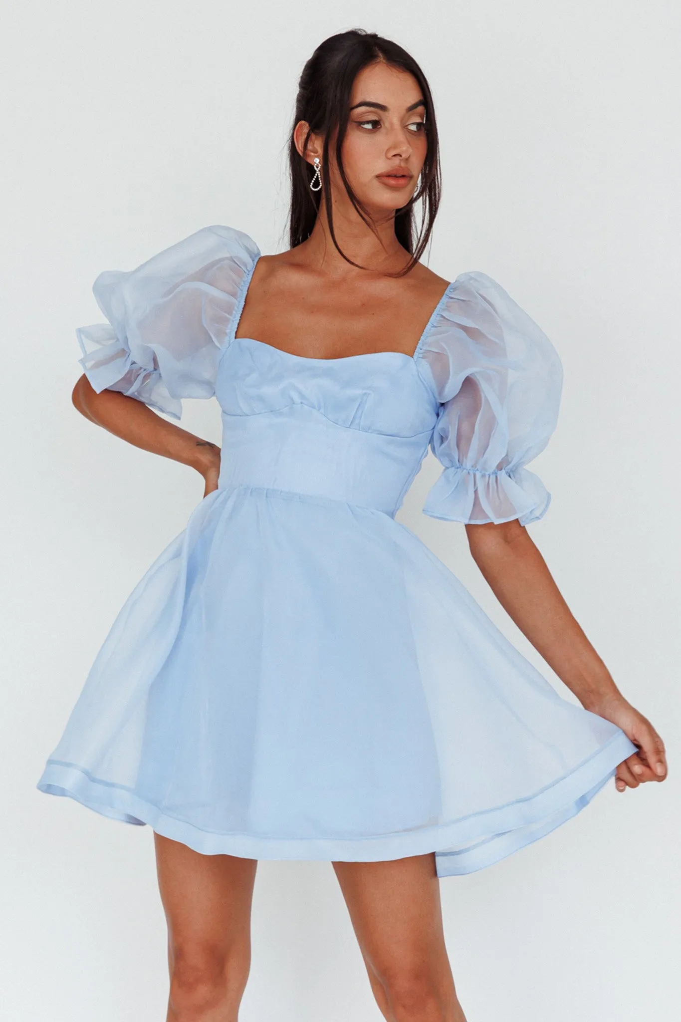 I've Got Sunshine Puff Sleeve Mini Dress Sky Blue sold by Selfie Leslie