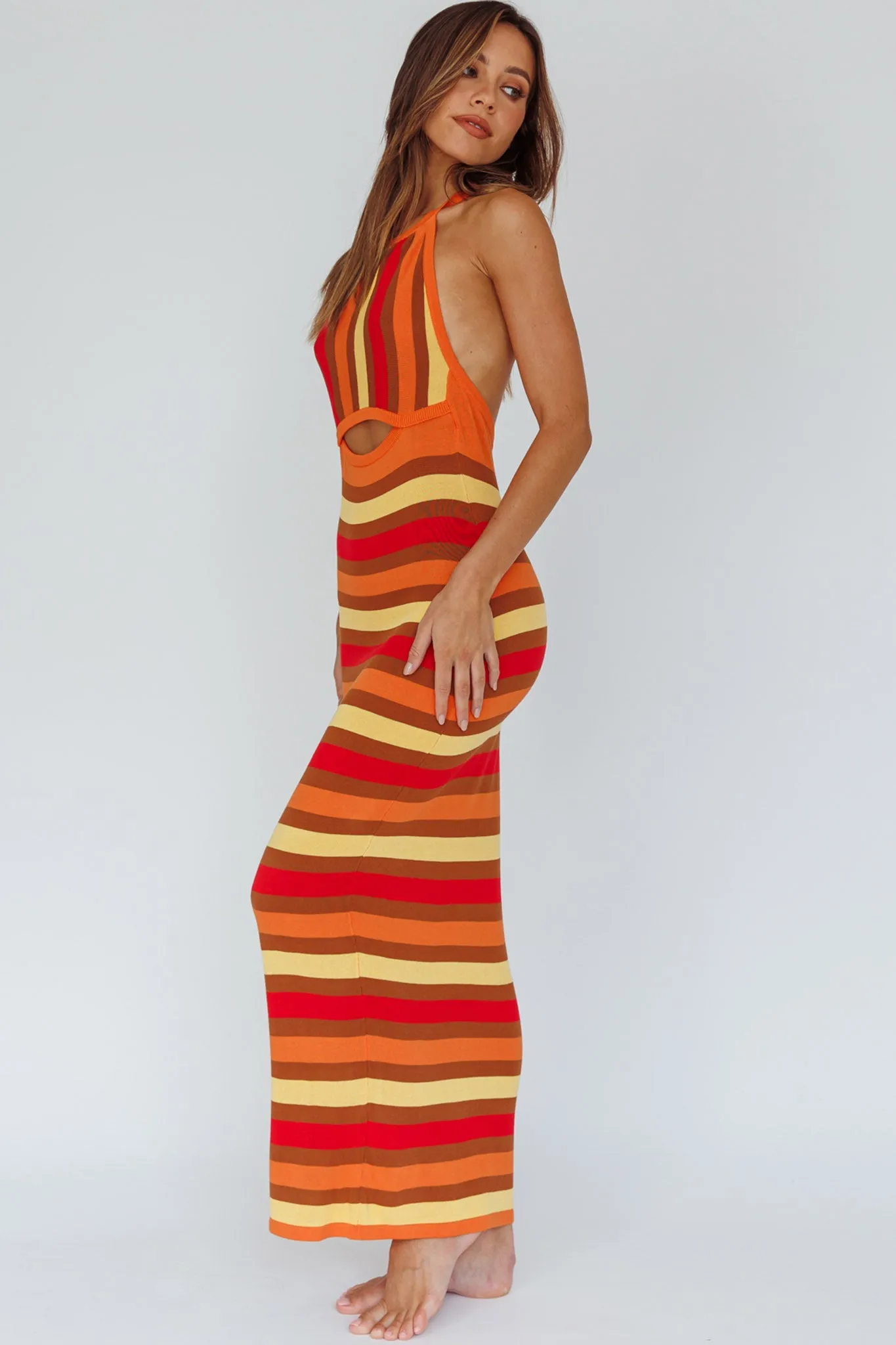 French Riviera Halterneck Knit Maxi Dress Brown/Orange sold by Selfie Leslie product image thumbnail 5