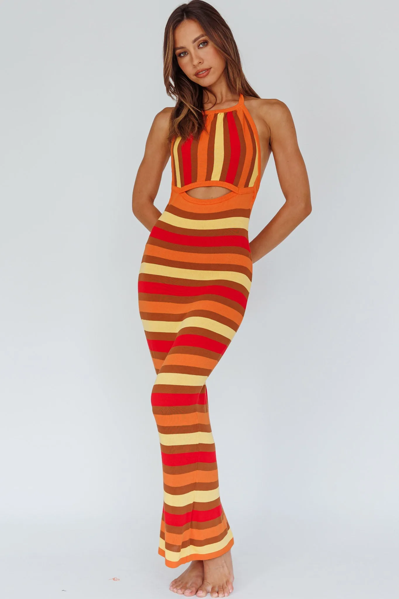 French Riviera Halterneck Knit Maxi Dress Brown/Orange sold by Selfie Leslie product image thumbnail 2