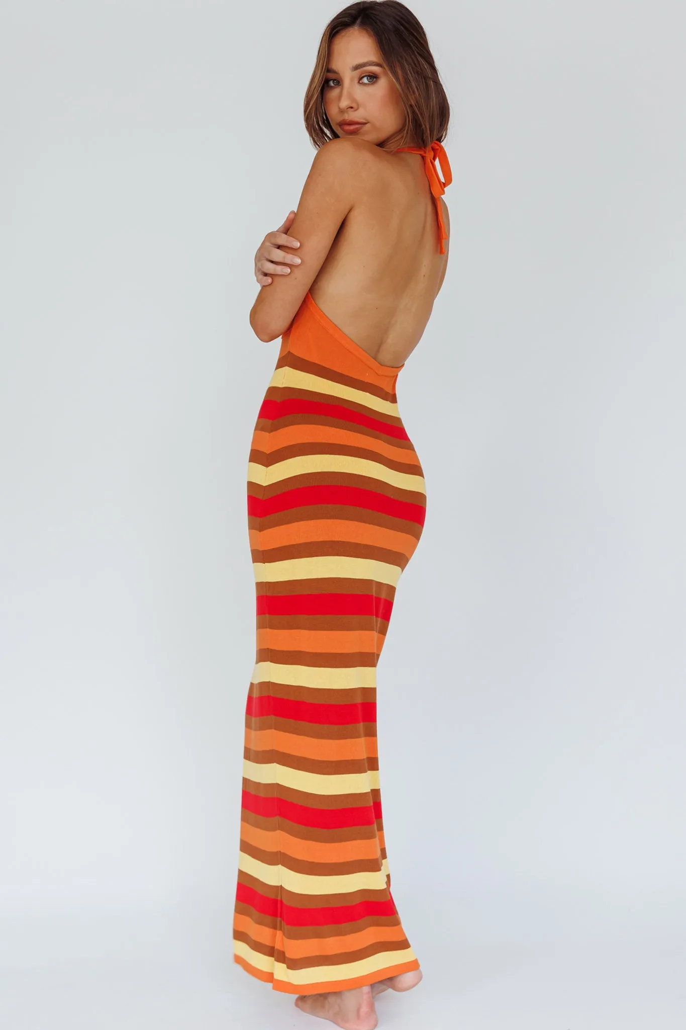 French Riviera Halterneck Knit Maxi Dress Brown/Orange sold by Selfie Leslie product image thumbnail 3