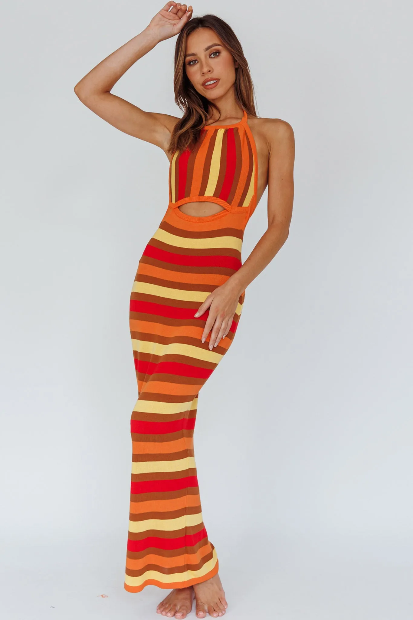 French Riviera Halterneck Knit Maxi Dress Brown/Orange sold by Selfie Leslie