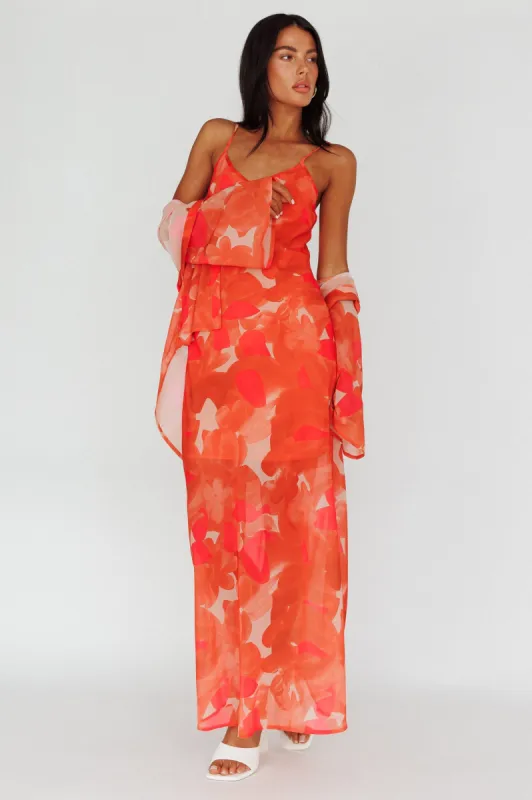 Stasi Cami Strap Midi Dress Floral Orange sold by Selfie Leslie