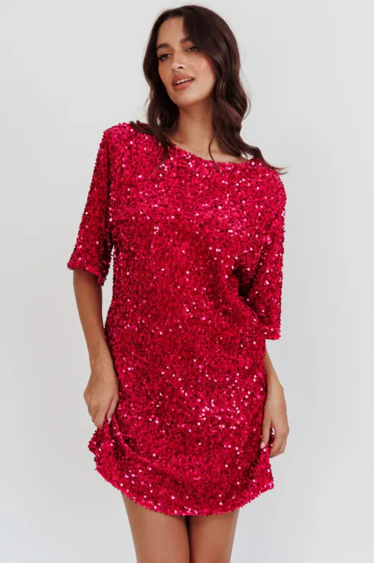 Miramar Backless Sequin Dress Fuchsia sold by Selfie Leslie