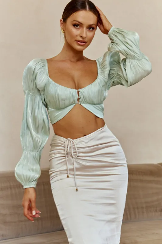 Alira Three-Button Ruched Bust Crop Top Pistachio sold by Selfie Leslie