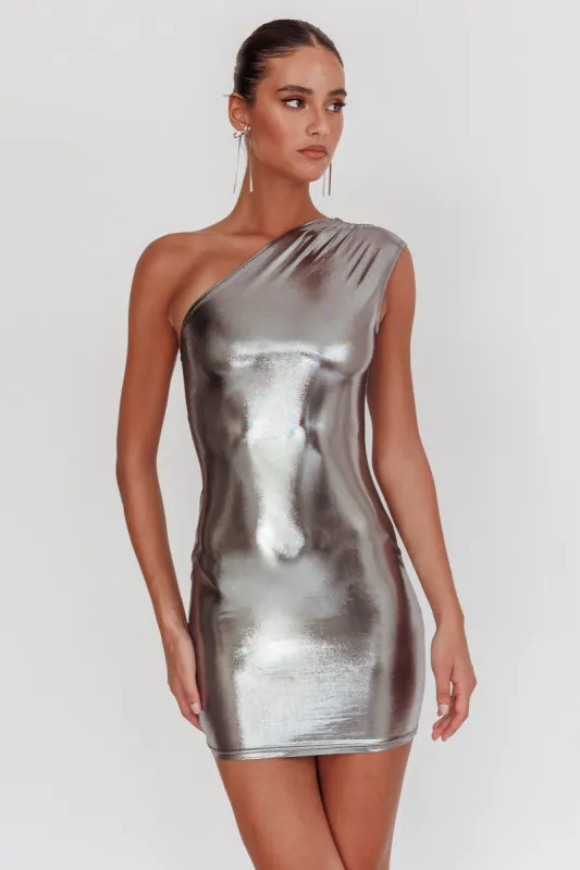 Glitter One-Shoulder Mini Dress Silver sold by Selfie Leslie