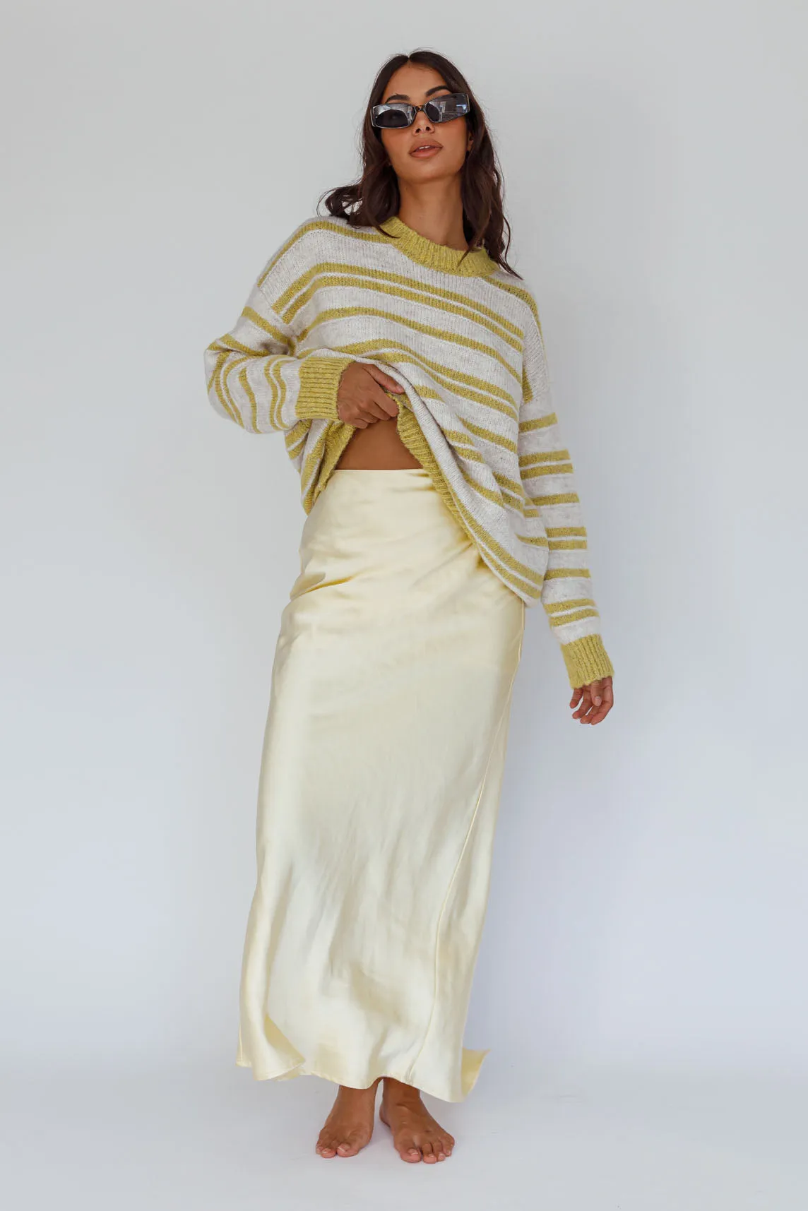 Jona Relaxed Knit Sweater Striped Beige sold by Selfie Leslie product image thumbnail 5