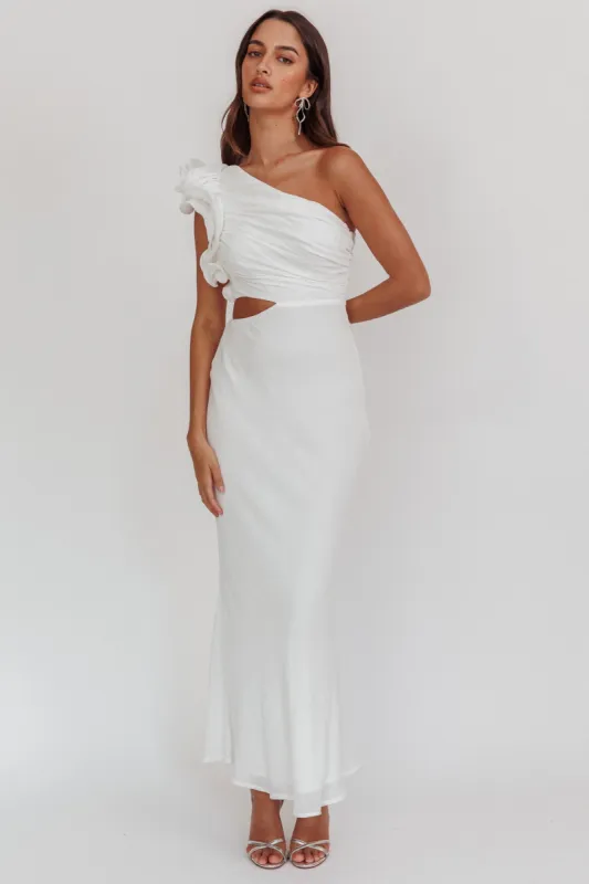 Deanna One-Shoulder Ruffle Maxi Dress White sold by Selfie Leslie