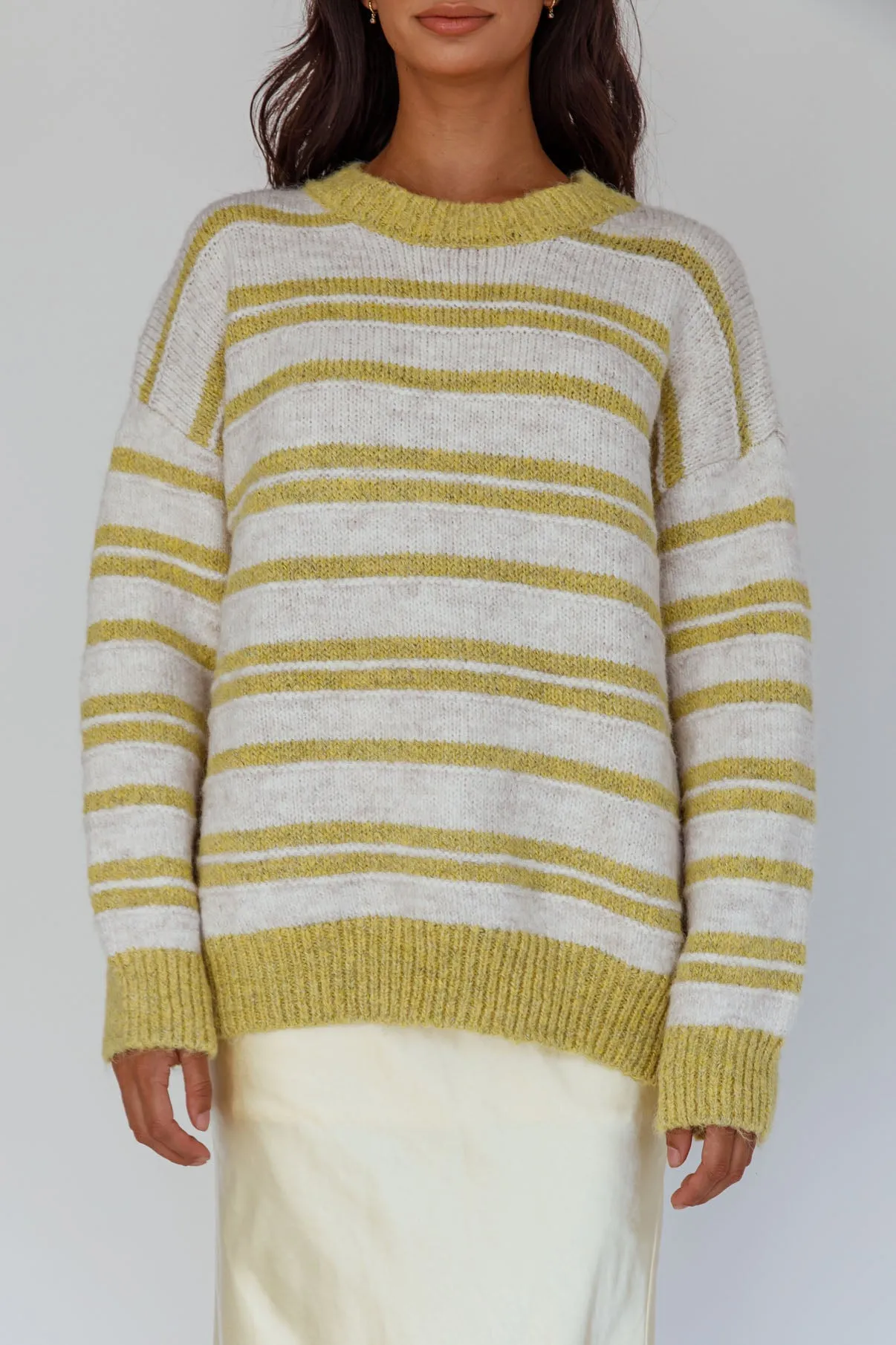 Jona Relaxed Knit Sweater Striped Beige sold by Selfie Leslie product image thumbnail 4