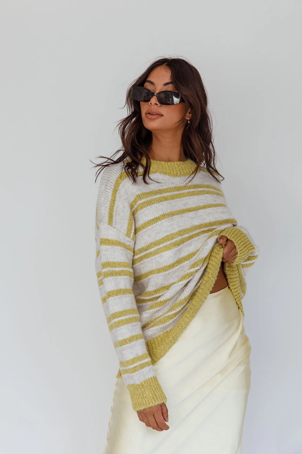 Jona Relaxed Knit Sweater Striped Beige sold by Selfie Leslie