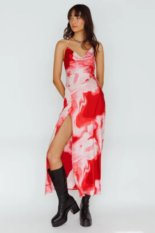 Marcello Cowl Halterneck Midi Dress Marble Red sold by Selfie Leslie