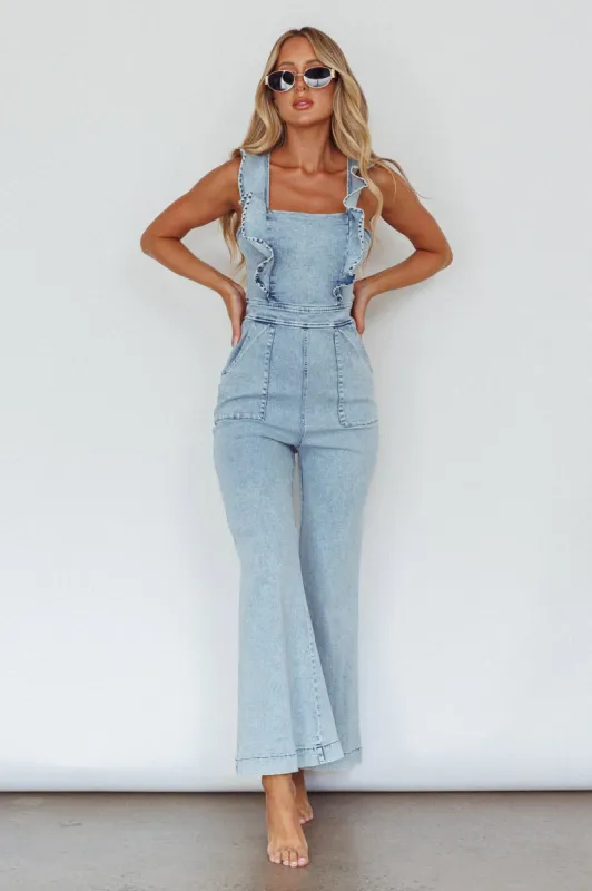 Nola Flared Ruffle Jumpsuit Blue sold by Selfie Leslie