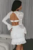 Elis Long Sleeve Buckle Dress Lace White sold by Selfie Leslie