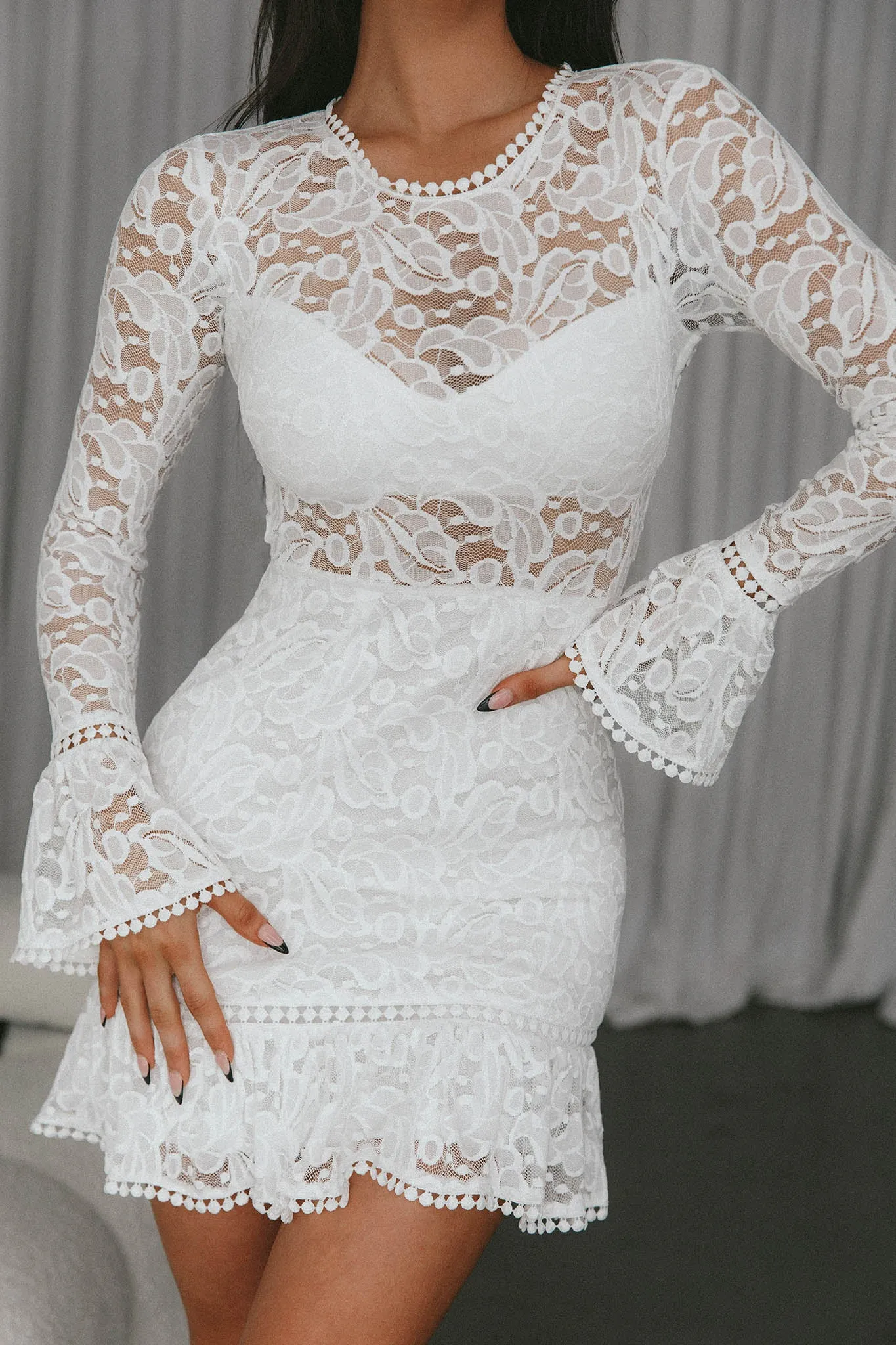 Elis Long Sleeve Buckle Dress Lace White sold by Selfie Leslie product image thumbnail 4