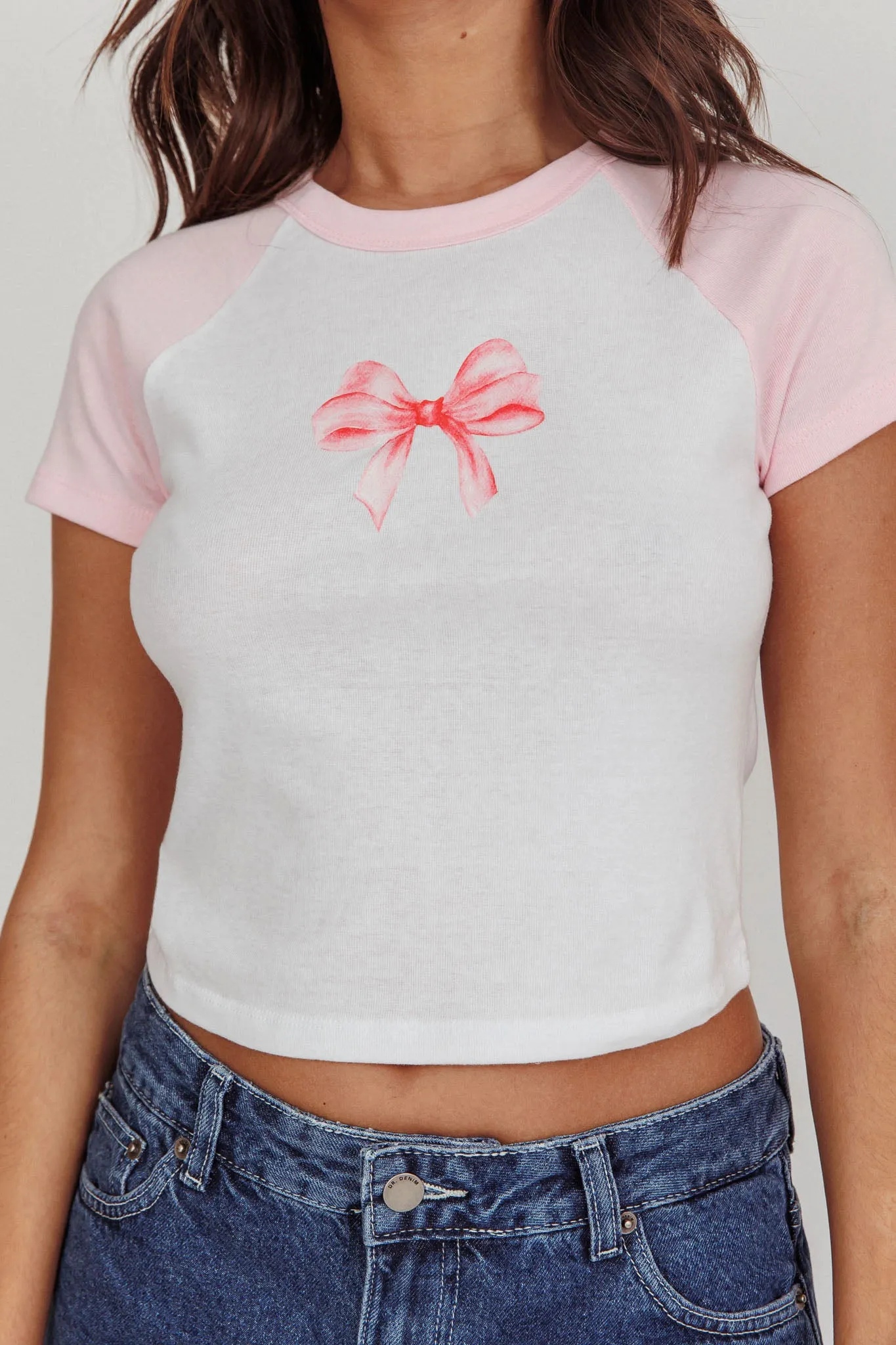 Melting Hearts Bow Raglan Tee White/Pink sold by Selfie Leslie product image thumbnail 4