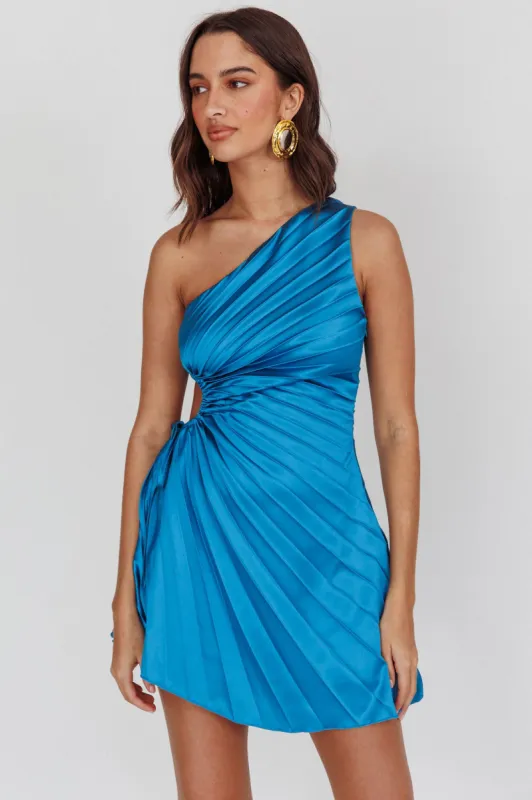 Glow Ray One-Shoulder Pleat Dress Teal sold by Selfie Leslie