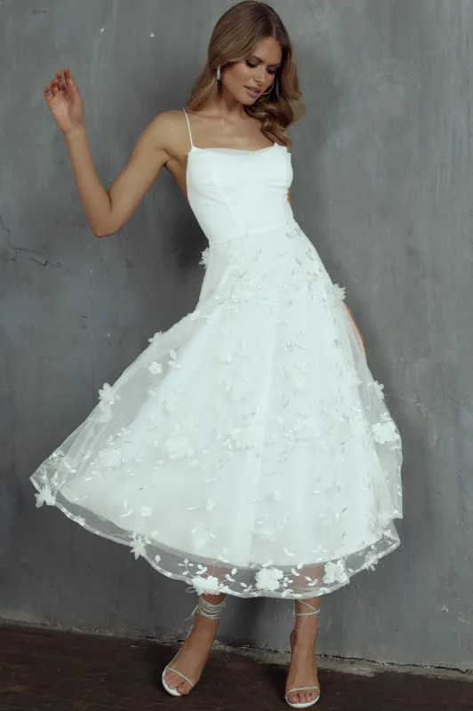Floating By Pleated Neckline Mesh Midi Dress Embellished White sold by Selfie Leslie