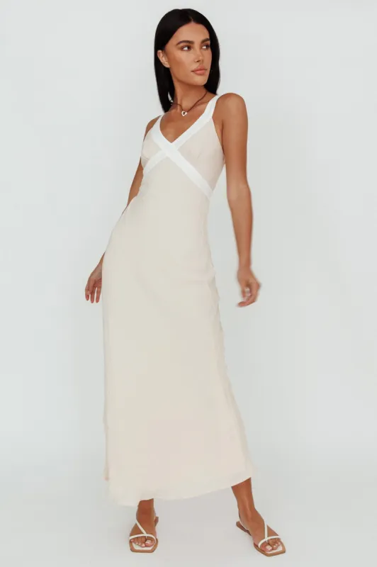 Zariah V-Neck Maxi Dress Beige sold by Selfie Leslie