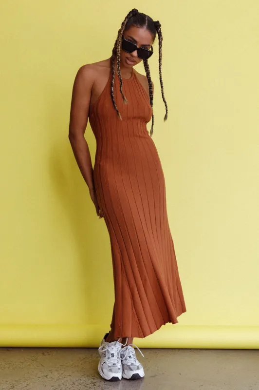 Mikah Knit Halterneck Midi Dress Mocha sold by Selfie Leslie
