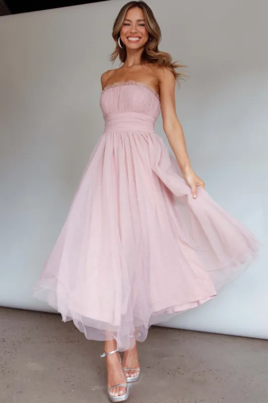Fayette Strapless Mesh Midi Dress Blush sold by Selfie Leslie