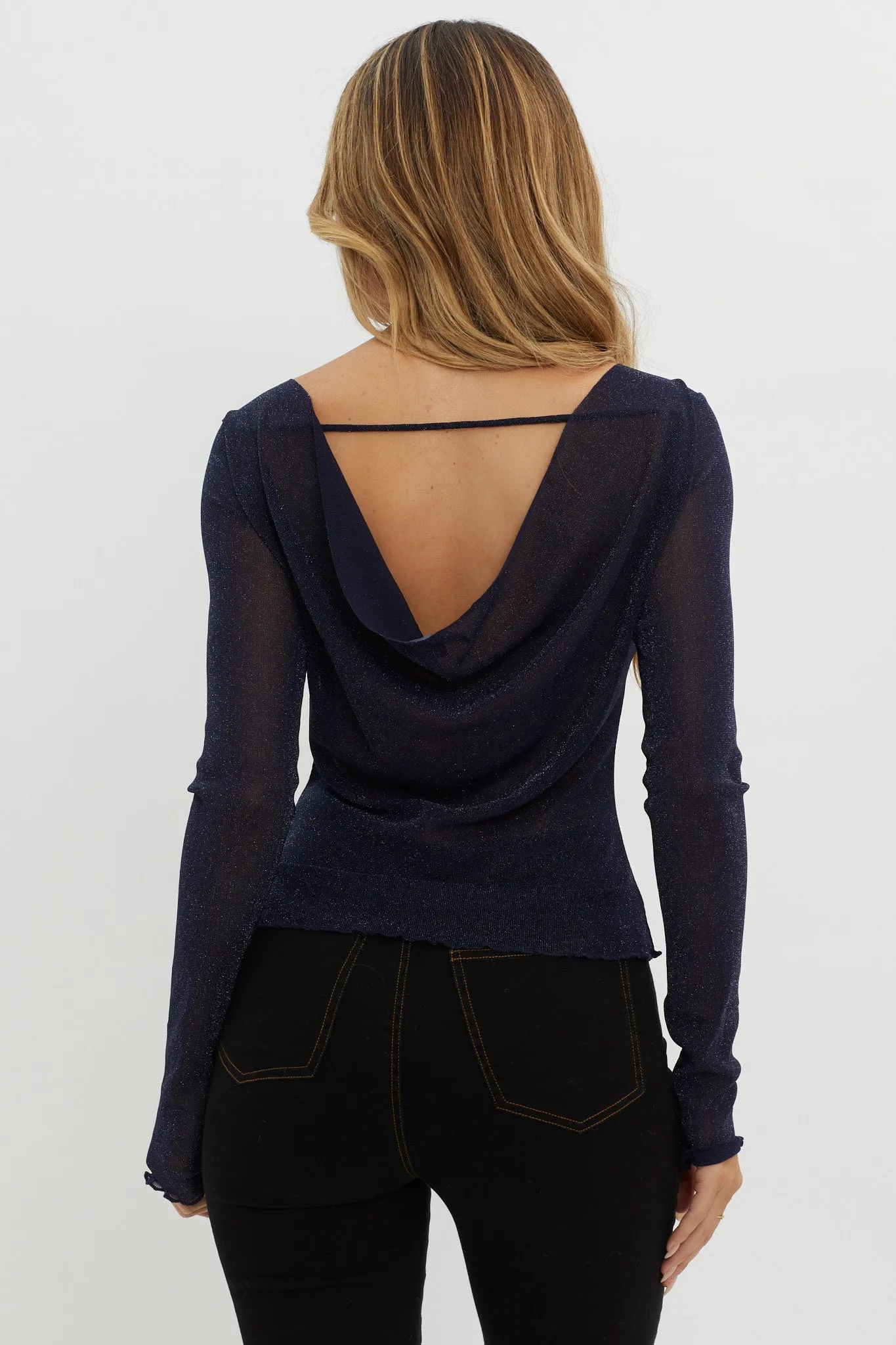 Star Gazing Long Sleeve Mesh Top Navy sold by Selfie Leslie product image thumbnail 2