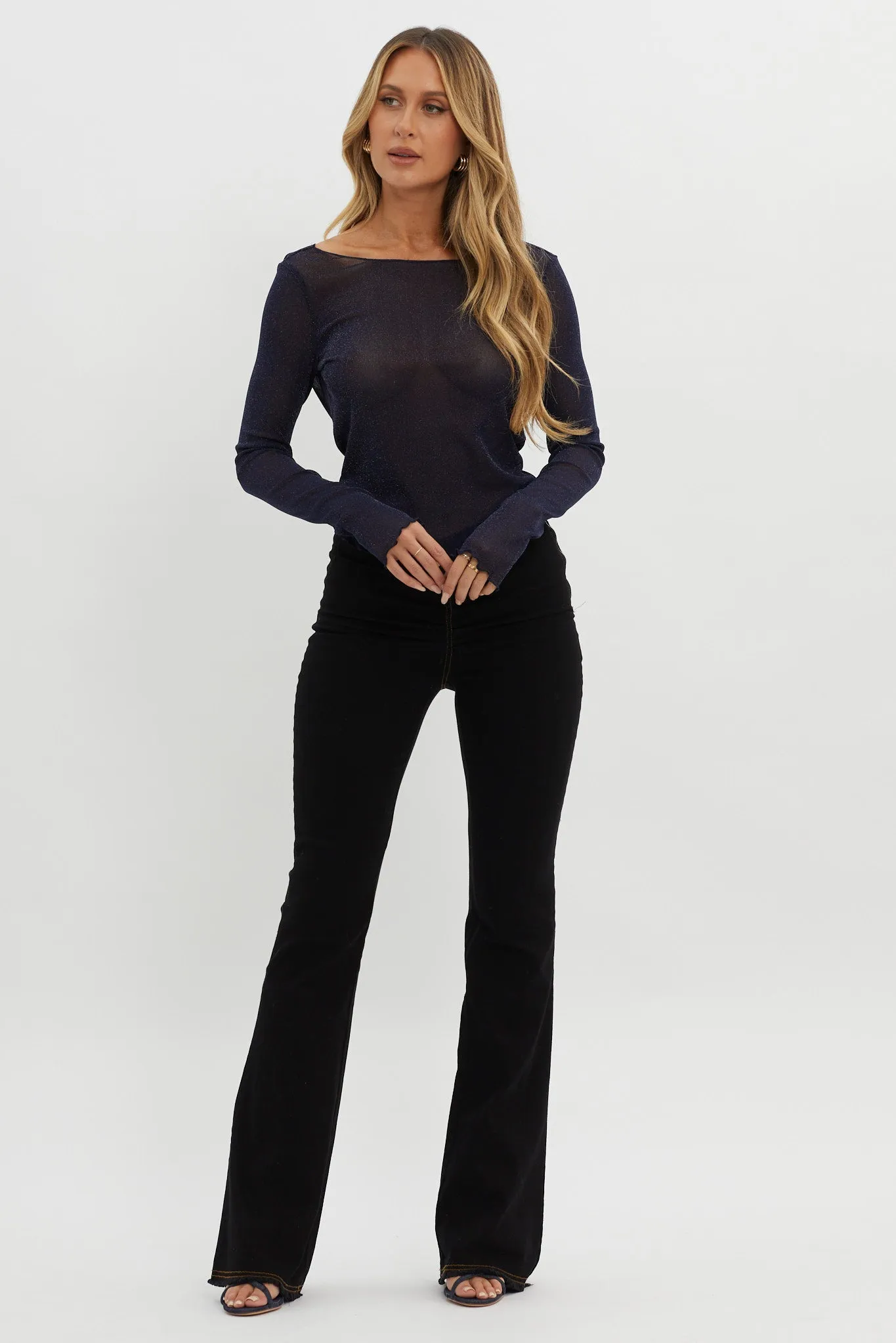 Star Gazing Long Sleeve Mesh Top Navy sold by Selfie Leslie product image thumbnail 4