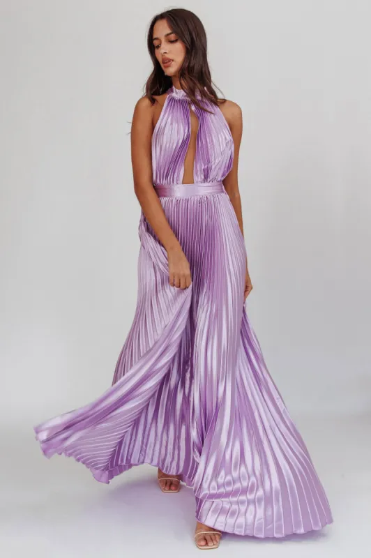 Monarch Pleated Satin Maxi Dress Lavender sold by Selfie Leslie