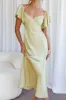 Park Avenue Flutter Sleeve Side Split Midi Dress Matcha sold by Selfie Leslie