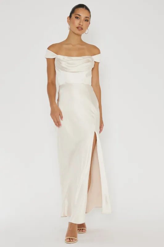 Lucinda Off-Shoulder V-Back Dress Champagne sold by Selfie Leslie
