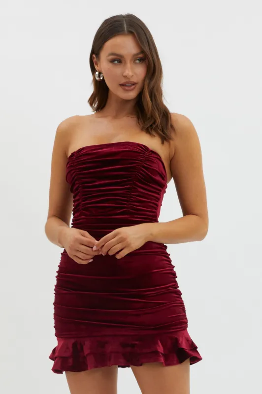 Hollyberry Ruched Velvet Mini Dress Red sold by Selfie Leslie