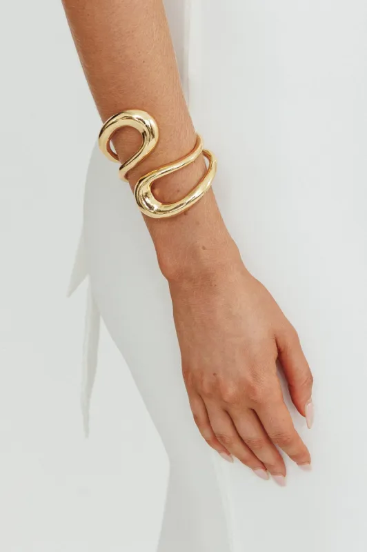 Wanderers Hinged Cuff Bracelet Gold sold by Selfie Leslie