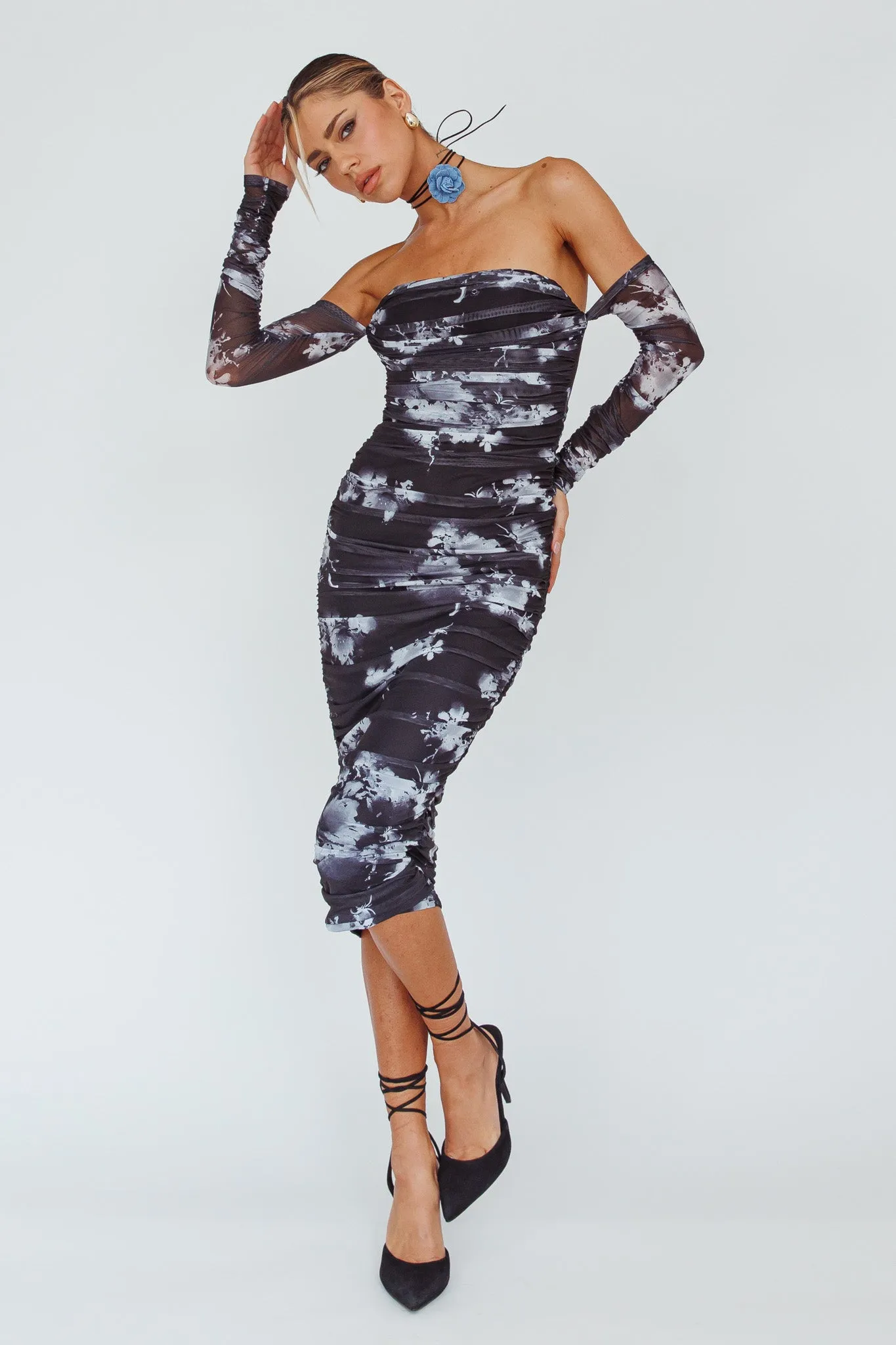 Cece Off-Shoulder Midi Dress Floral Black sold by Selfie Leslie product image thumbnail 5