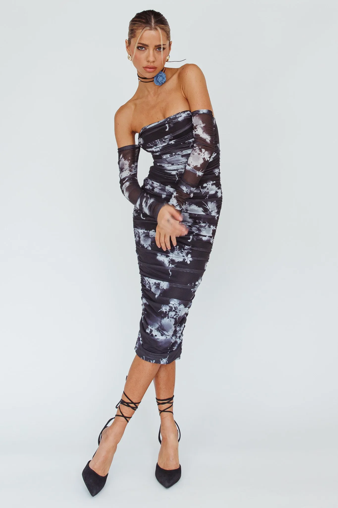 Cece Off-Shoulder Midi Dress Floral Black sold by Selfie Leslie