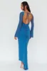 Crystal Ball Open Back Ruched Maxi Dress Blue sold by Selfie Leslie