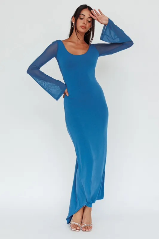 Crystal Ball Open Back Ruched Maxi Dress Blue sold by Selfie Leslie