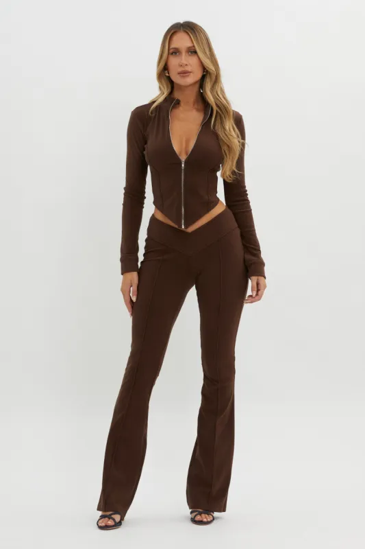 Better Not V-Waist Pants Chocolate sold by Selfie Leslie