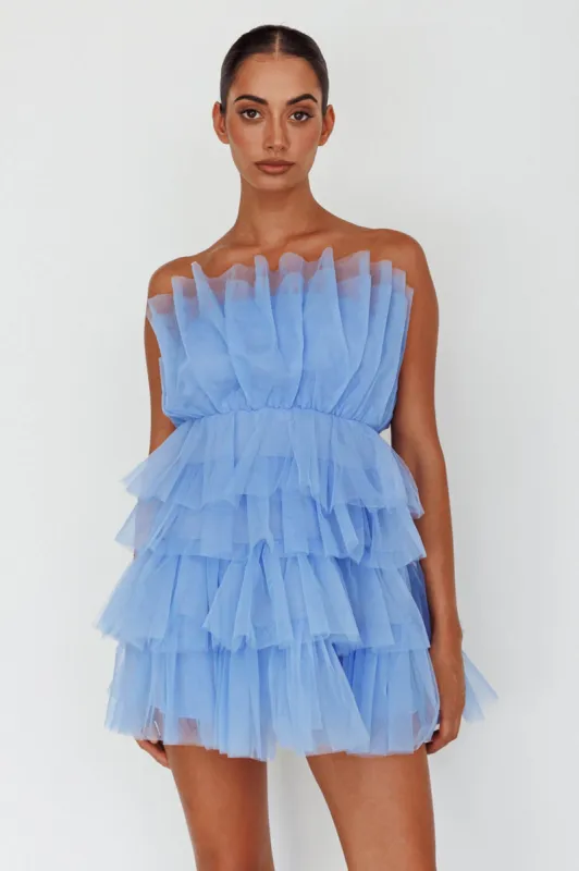 Bon Bon Tiered Mesh Mini Dress Steel Blue sold by Selfie Leslie