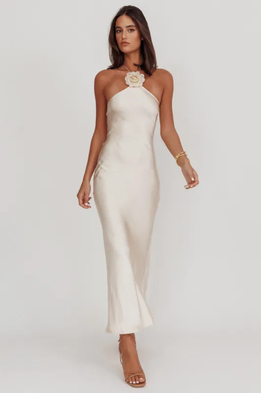 High Roller Flower Decoration Halter Dress Champagne sold by Selfie Leslie