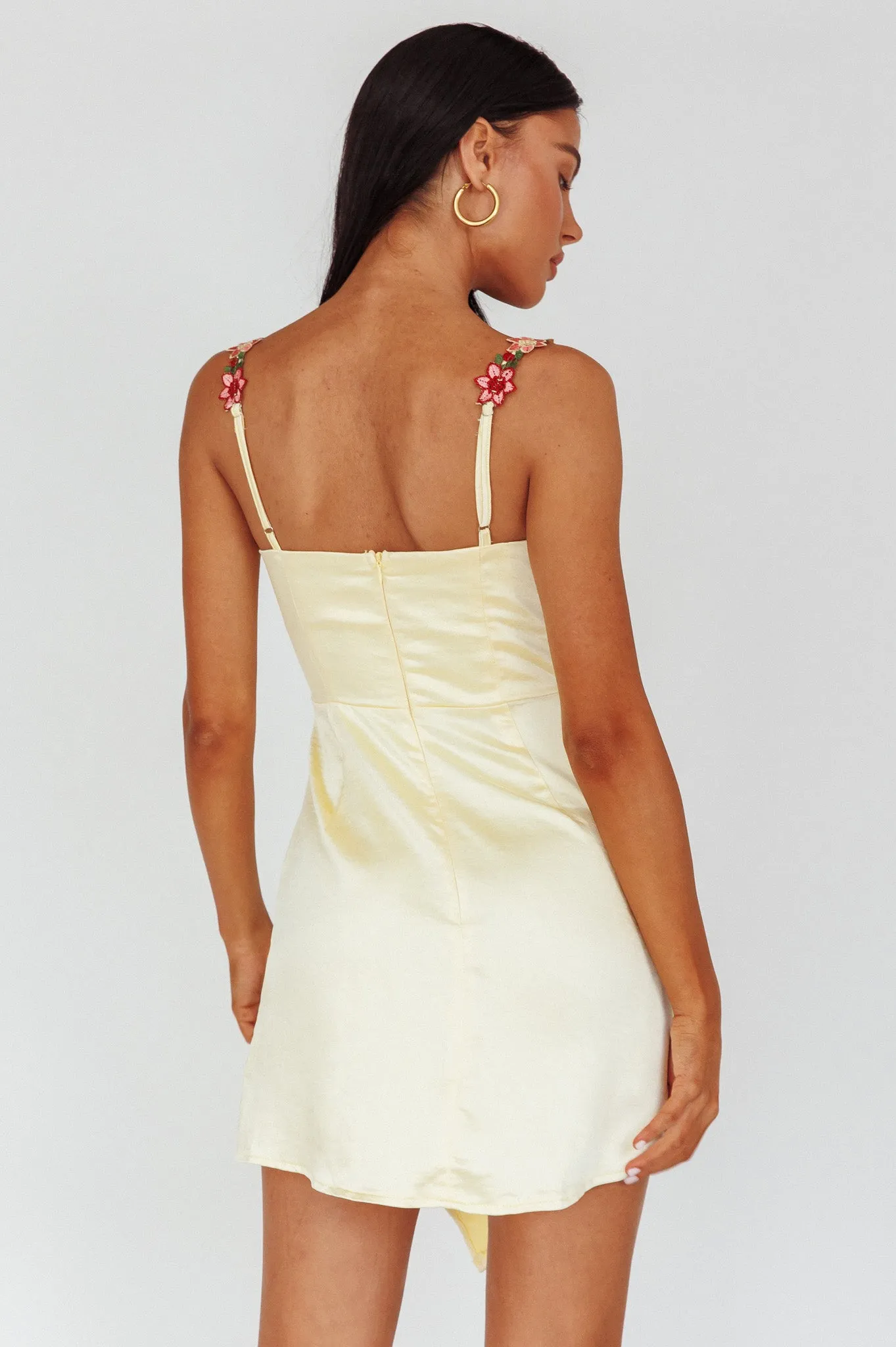 Rose Garden Floral Applique Wrap Mini Dress Lemon sold by Selfie Leslie product image thumbnail 2