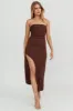 Cha Cha Strapless Thigh Split Dress Chocolate sold by Selfie Leslie