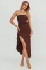 Cha Cha Strapless Thigh Split Dress Chocolate sold by Selfie Leslie